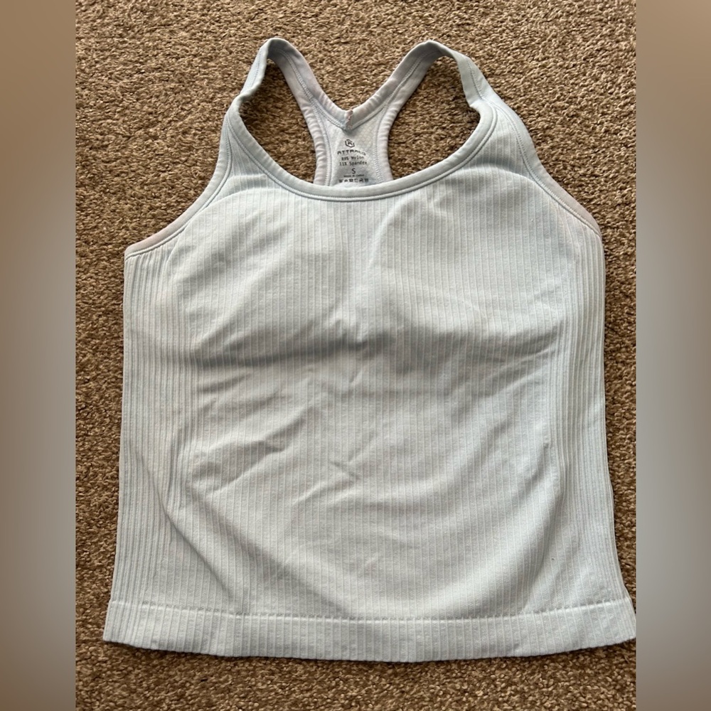 Attraco Lt. Blue Ribbed Built In Bra Racerback Active Tank Top Women's Size S